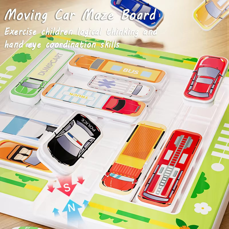 Children's car moving and exiting magnetic parking lot maze game, Montessori logical thinking challenge, intelligence clearance, educational toy