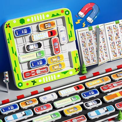 Children's car moving and exiting magnetic parking lot maze game, Montessori logical thinking challenge, intelligence clearance, educational toy