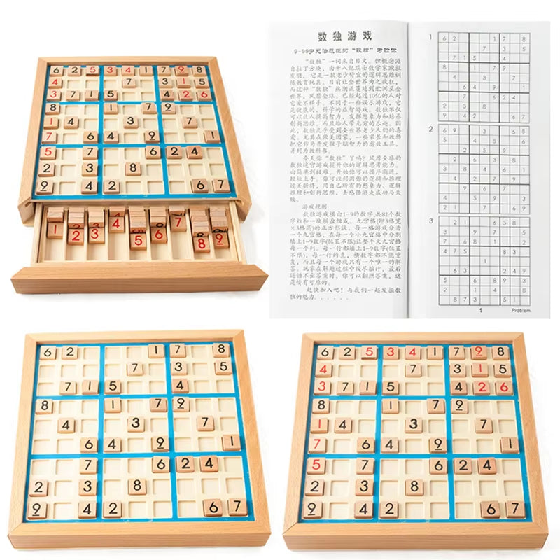 Sudoku number-filling game, Montessori wooden educational toy, number reasoning and logic game, Sudoku nine-square grid game
