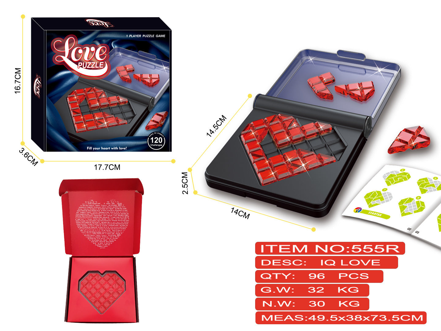 IQ Heart Shaped Jigsaw Puzzle Game 120 Levels Challenge Board Game Children's Intelligence Development Learning Toy