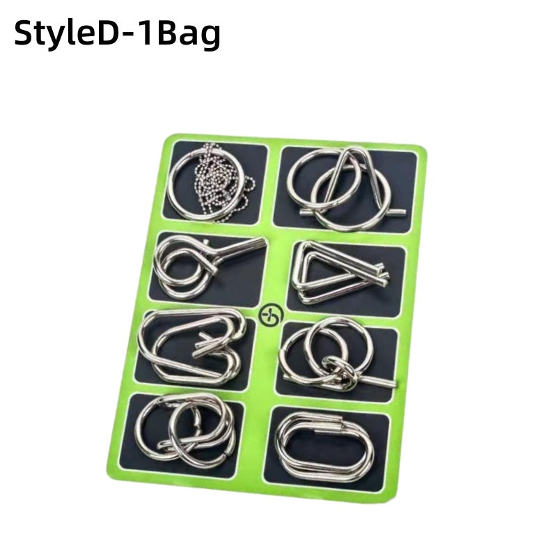 8Pcs/Set Metal Montessori Puzzle Wire IQ Mind Brain Teaser Puzzles Children Adults Interactive Game Reliever Educational Toys