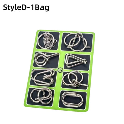 8Pcs/Set Metal Montessori Puzzle Wire IQ Mind Brain Teaser Puzzles Children Adults Interactive Game Reliever Educational Toys