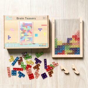 Wooden 3D Brain Teaser Drop Puzzle – Colorful Grid Logic Toy