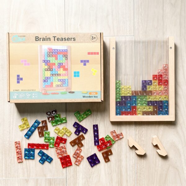主图1 Wooden 3D Brain Teaser Drop Puzzle – Colorful Grid Logic Toy