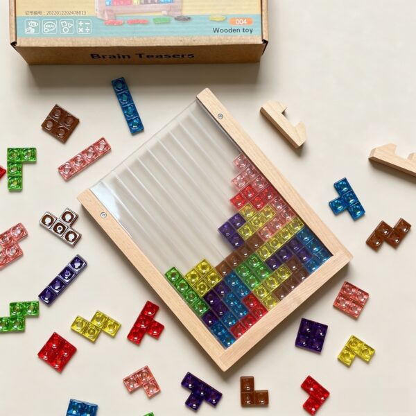 主图3 Wooden 3D Brain Teaser Drop Puzzle – Colorful Grid Logic Toy